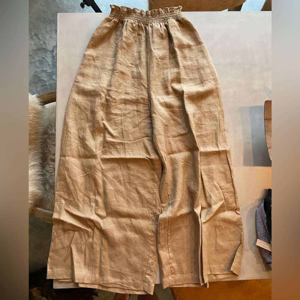 Reformation Wide Leg Linen-Blend Pants in Tan - Picture 4 of 4